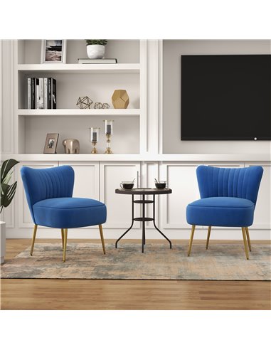 HOMCOM Set of 2 Accent Chairs, Upholstered Living Room Chairs with Gold Tone Steel Legs, Wingback Armless Chairs, Dark Blue 839-