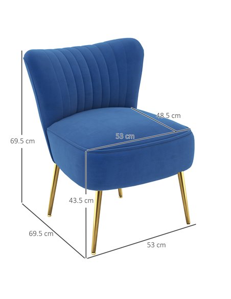 HOMCOM Set of 2 Accent Chairs, Upholstered Living Room Chairs with Gold Tone Steel Legs, Wingback Armless Chairs, Dark Blue 839- - pic 67671 | FastDaddyshop