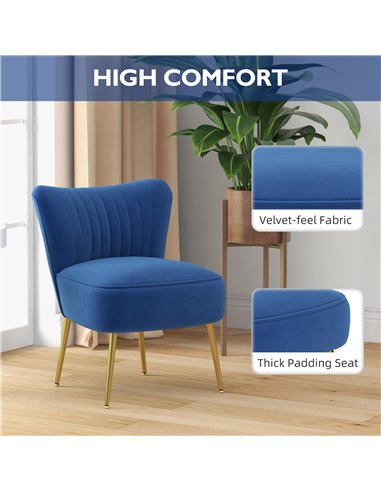 HOMCOM Set of 2 Accent Chairs, Upholstered Living Room Chairs with Gold Tone Steel Legs, Wingback Armless Chairs, Dark Blue 839-
