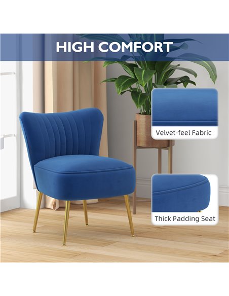 HOMCOM Set of 2 Accent Chairs, Upholstered Living Room Chairs with Gold Tone Steel Legs, Wingback Armless Chairs, Dark Blue 839- - pic 67673 | FastDaddyshop