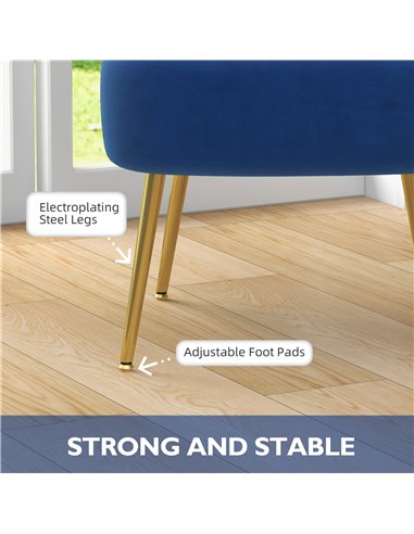 HOMCOM Set of 2 Accent Chairs, Upholstered Living Room Chairs with Gold Tone Steel Legs, Wingback Armless Chairs, Dark Blue 839-