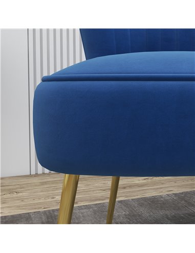 HOMCOM Set of 2 Accent Chairs, Upholstered Living Room Chairs with Gold Tone Steel Legs, Wingback Armless Chairs, Dark Blue 839-