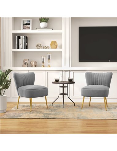 HOMCOM Set of 2 Accent Chairs, Upholstered Living Room Chairs with Gold Tone Steel Legs, Wingback Armless Chairs, Grey 839-917V7