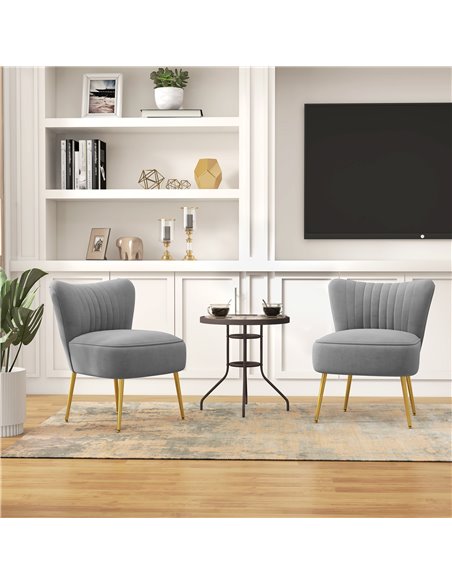 HOMCOM Set of 2 Accent Chairs, Upholstered Living Room Chairs with Gold Tone Steel Legs, Wingback Armless Chairs, Grey 839-917V7 - pic 67679 | FastDaddyshop