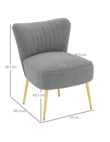 HOMCOM Set of 2 Accent Chairs, Upholstered Living Room Chairs with Gold Tone Steel Legs, Wingback Armless Chairs, Grey 839-917V7 - pic 67680 | FastDaddyshop