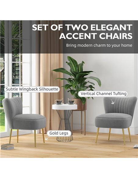 HOMCOM Set of 2 Accent Chairs, Upholstered Living Room Chairs with Gold Tone Steel Legs, Wingback Armless Chairs, Grey 839-917V7 - pic 67681 | FastDaddyshop