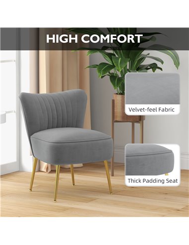 HOMCOM Set of 2 Accent Chairs, Upholstered Living Room Chairs with Gold Tone Steel Legs, Wingback Armless Chairs, Grey 839-917V7