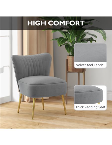 HOMCOM Set of 2 Accent Chairs, Upholstered Living Room Chairs with Gold Tone Steel Legs, Wingback Armless Chairs, Grey 839-917V7 - pic 67682 | FastDaddyshop
