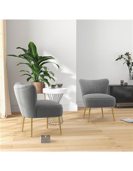 HOMCOM Set of 2 Accent Chairs, Upholstered Living Room Chairs with Gold Tone Steel Legs, Wingback Armless Chairs, Grey 839-917V7 - pic 67684 | FastDaddyshop