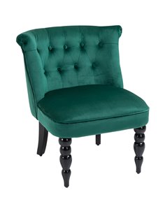 HOMCOM Velvet Accent Chair, Button Tufted Wingback Chair with Rubber Wood Legs for Living Room, Bedroom, Dark Green 839-010V70GN