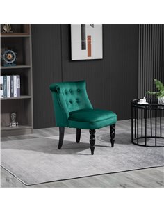 HOMCOM Velvet Accent Chair, Button Tufted Wingback Chair with Rubber Wood Legs for Living Room, Bedroom, Dark Green 839-010V70GN 2