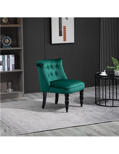 HOMCOM Velvet Accent Chair, Button Tufted Wingback Chair with Rubber Wood Legs for Living Room, Bedroom, Dark Green 839-010V70GN