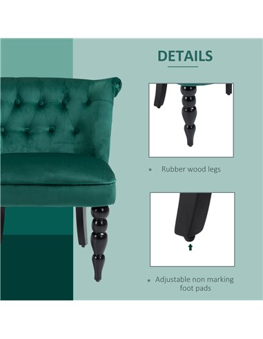 HOMCOM Velvet Accent Chair, Button Tufted Wingback Chair with Rubber Wood Legs for Living Room, Bedroom, Dark Green 839-010V70GN