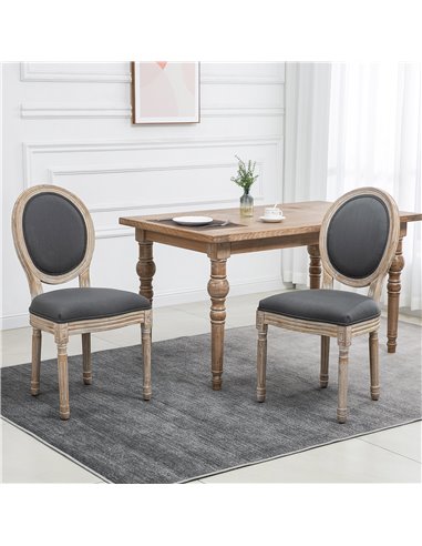 HOMCOM Dining Chairs Set of 2, French-Style Kitchen Chairs, Armless Accent Chairs with Backrest and Linen-Touch Upholstery, Grey