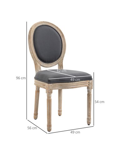 HOMCOM Dining Chairs Set of 2, French-Style Kitchen Chairs, Armless Accent Chairs with Backrest and Linen-Touch Upholstery, Grey