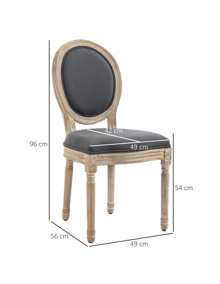 HOMCOM Dining Chairs Set of 2, French-Style Kitchen Chairs, Armless Accent Chairs with Backrest and Linen-Touch Upholstery, Grey - pic 67698 | FastDaddyshop
