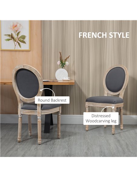 HOMCOM Dining Chairs Set of 2, French-Style Kitchen Chairs, Armless Accent Chairs with Backrest and Linen-Touch Upholstery, Grey - pic 67699 | FastDaddyshop