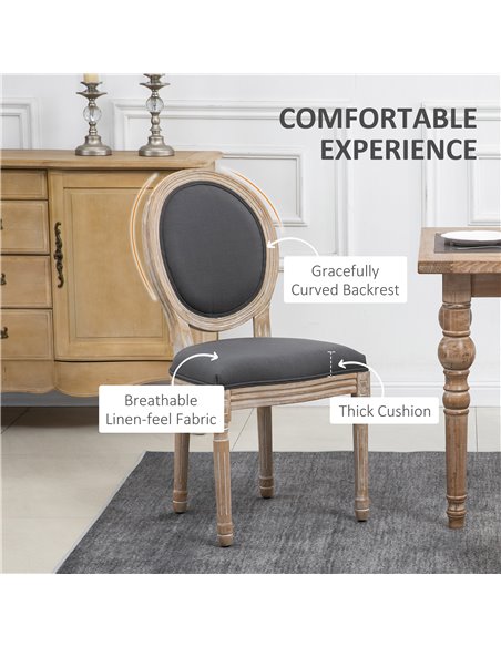 HOMCOM Dining Chairs Set of 2, French-Style Kitchen Chairs, Armless Accent Chairs with Backrest and Linen-Touch Upholstery, Grey - pic 67700 | FastDaddyshop