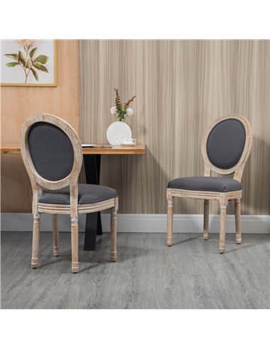 HOMCOM Dining Chairs Set of 2, French-Style Kitchen Chairs, Armless Accent Chairs with Backrest and Linen-Touch Upholstery, Grey