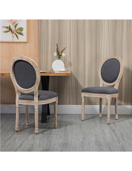 HOMCOM Dining Chairs Set of 2, French-Style Kitchen Chairs, Armless Accent Chairs with Backrest and Linen-Touch Upholstery, Grey - pic 67704 | FastDaddyshop