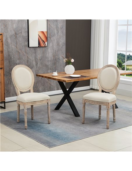 HOMCOM Dining Chairs Set of 2, French-Style Kitchen Chairs, Armless Accent Chairs with Backrest and Linen-Touch Upholstery, Crea - pic 67706 | FastDaddyshop