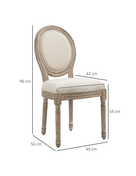 HOMCOM Dining Chairs Set of 2, French-Style Kitchen Chairs, Armless Accent Chairs with Backrest and Linen-Touch Upholstery, Crea - pic 67707 | FastDaddyshop