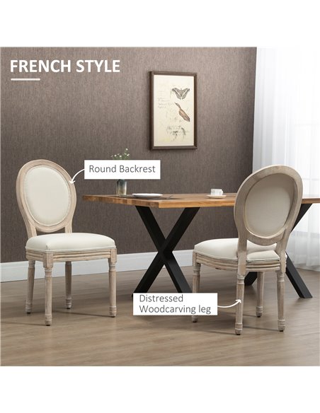 HOMCOM Dining Chairs Set of 2, French-Style Kitchen Chairs, Armless Accent Chairs with Backrest and Linen-Touch Upholstery, Crea - pic 67708 | FastDaddyshop
