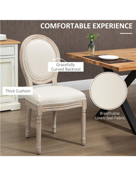 HOMCOM Dining Chairs Set of 2, French-Style Kitchen Chairs, Armless Accent Chairs with Backrest and Linen-Touch Upholstery, Crea - pic 67709 | FastDaddyshop