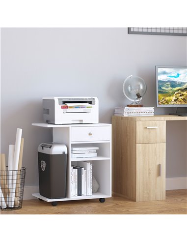 Vinsetto Printer Stand, Mobile, Rolling Cart, Desk Side with CPU Stand, Drawer, Adjustable Shelf, Wheels, White. 920-069WT