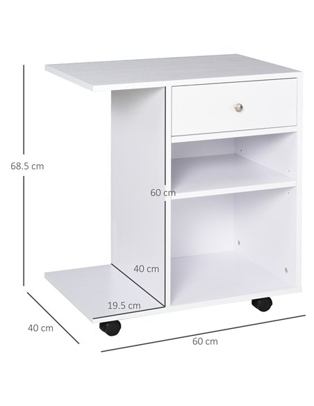 Vinsetto Printer Stand, Mobile, Rolling Cart, Desk Side with CPU Stand, Drawer, Adjustable Shelf, Wheels, White. 920-069WT - pic 67716 | FastDaddyshop