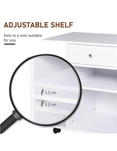 Vinsetto Printer Stand, Mobile, Rolling Cart, Desk Side with CPU Stand, Drawer, Adjustable Shelf, Wheels, White. 920-069WT