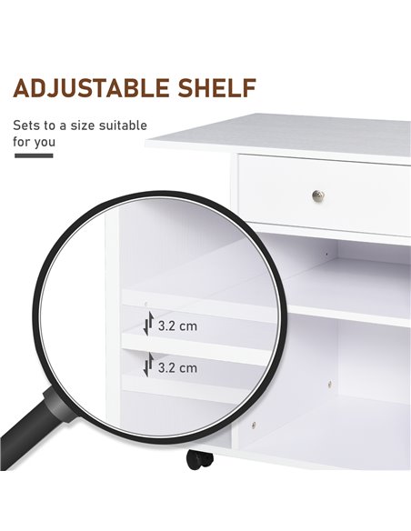 Vinsetto Printer Stand, Mobile, Rolling Cart, Desk Side with CPU Stand, Drawer, Adjustable Shelf, Wheels, White. 920-069WT - pic 67718 | FastDaddyshop