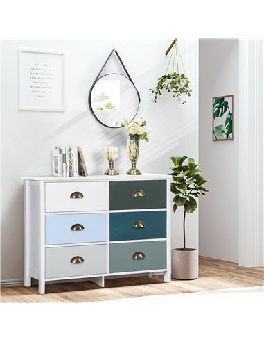 HOMCOM Chest of Drawers, 6-Drawer Dresser with Metal Handle, Wide Storage Organiser Unit for Living Room, Bedroom