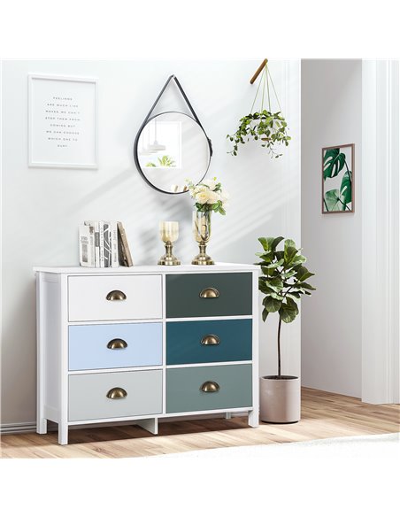 HOMCOM Chest of Drawers, 6-Drawer Dresser with Metal Handle, Wide Storage Organiser Unit for Living Room, Bedroom - pic 6772 | FastDaddyshop