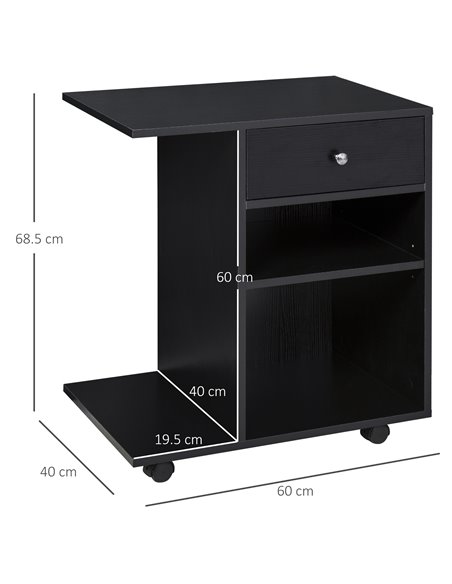 Vinsetto Mobile Printer Stand Rolling Cart Desk Side with CPU Stand Drawer Adjustable Shelf and Wheels Black 920-069BK - pic 67725 | FastDaddyshop