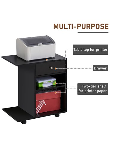 Vinsetto Mobile Printer Stand Rolling Cart Desk Side with CPU Stand Drawer Adjustable Shelf and Wheels Black 920-069BK