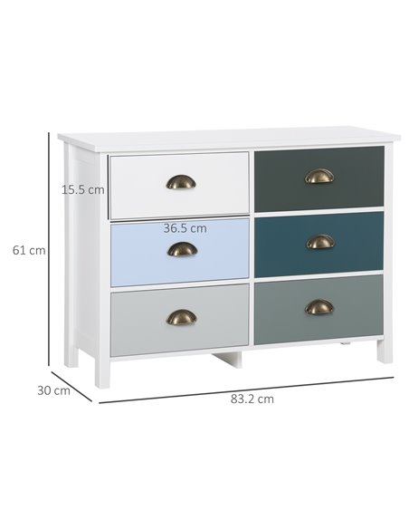 HOMCOM Chest of Drawers, 6-Drawer Dresser with Metal Handle, Wide Storage Organiser Unit for Living Room, Bedroom - pic 6773 | FastDaddyshop