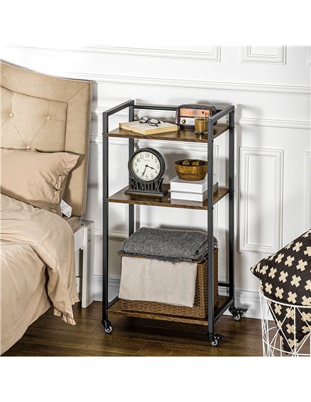 HOMCOM 3-Tier Printer Stand, Utility Cart, Rolling Trolley with Adjustable Shelves with Lockable Wheels for Home Office, Rustic  - pic 67733 | FastDaddyshop