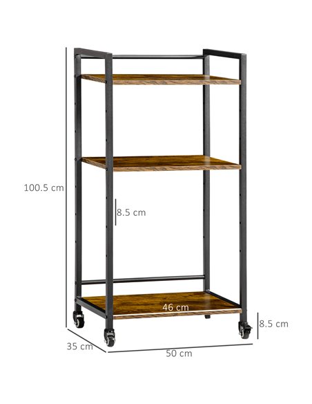 HOMCOM 3-Tier Printer Stand, Utility Cart, Rolling Trolley with Adjustable Shelves with Lockable Wheels for Home Office, Rustic  - pic 67734 | FastDaddyshop