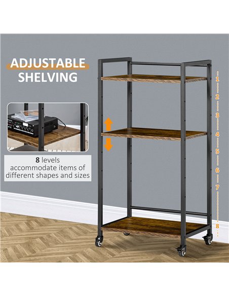 HOMCOM 3-Tier Printer Stand, Utility Cart, Rolling Trolley with Adjustable Shelves with Lockable Wheels for Home Office, Rustic  - pic 67737 | FastDaddyshop