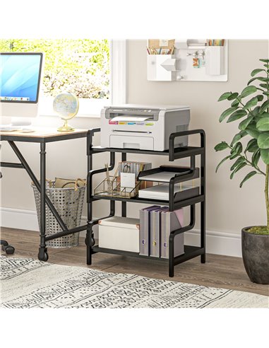 HOMCOM 3-Tier Storage Shelves, Metal Shelving Unit, Industrial Printer Table for Home Office, Display Rack for Living Room, Blac