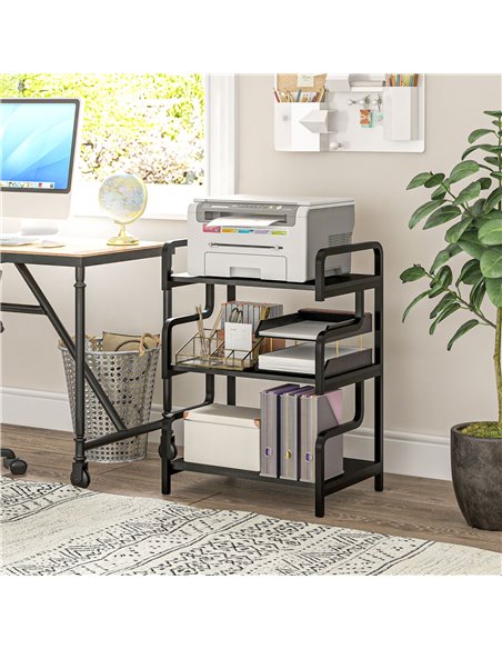 HOMCOM 3-Tier Storage Shelves, Metal Shelving Unit, Industrial Printer Table for Home Office, Display Rack for Living Room, Blac - pic 67760 | FastDaddyshop
