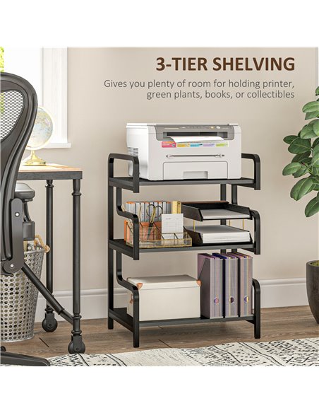 HOMCOM 3-Tier Storage Shelves, Metal Shelving Unit, Industrial Printer Table for Home Office, Display Rack for Living Room, Blac - pic 67762 | FastDaddyshop