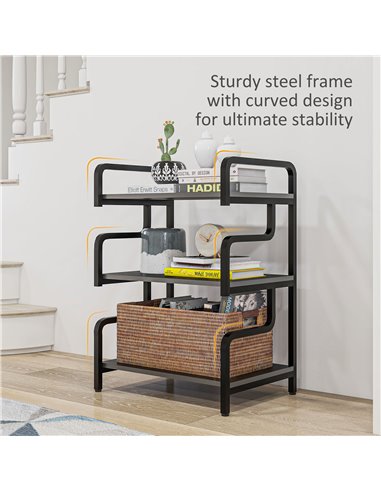 HOMCOM 3-Tier Storage Shelves, Metal Shelving Unit, Industrial Printer Table for Home Office, Display Rack for Living Room, Blac