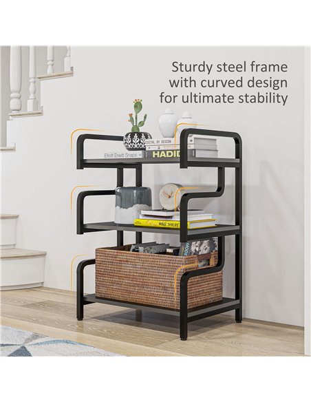 HOMCOM 3-Tier Storage Shelves, Metal Shelving Unit, Industrial Printer Table for Home Office, Display Rack for Living Room, Blac - pic 67763 | FastDaddyshop