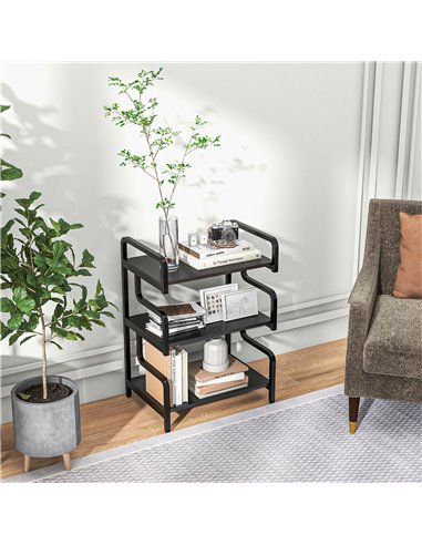 HOMCOM 3-Tier Storage Shelves, Metal Shelving Unit, Industrial Printer Table for Home Office, Display Rack for Living Room, Blac