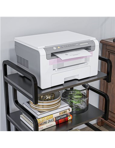 HOMCOM 3-Tier Storage Shelves, Metal Shelving Unit, Industrial Printer Table for Home Office, Display Rack for Living Room, Blac