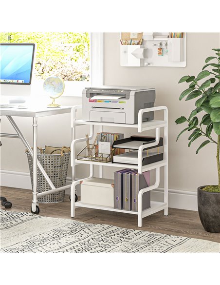 HOMCOM 3-Tier Storage Shelves, Metal Shelving Unit, Industrial Printer Table for Home Office, Display Rack for Living Room, Whit - pic 67769 | FastDaddyshop