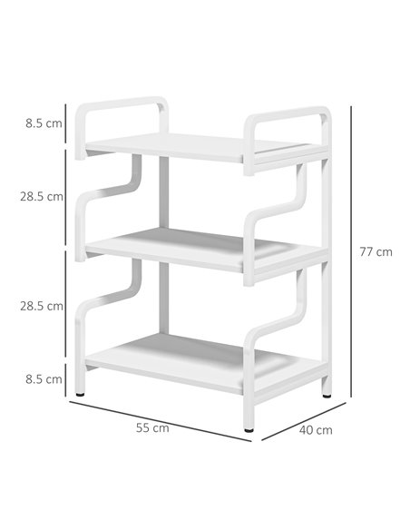 HOMCOM 3-Tier Storage Shelves, Metal Shelving Unit, Industrial Printer Table for Home Office, Display Rack for Living Room, Whit - pic 67770 | FastDaddyshop