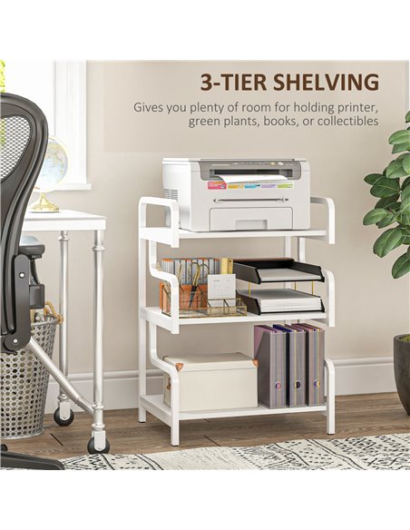 HOMCOM 3-Tier Storage Shelves, Metal Shelving Unit, Industrial Printer Table for Home Office, Display Rack for Living Room, Whit - pic 67771 | FastDaddyshop